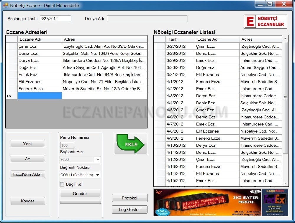 Nöbetçi Eczane Panosu Yazilimi